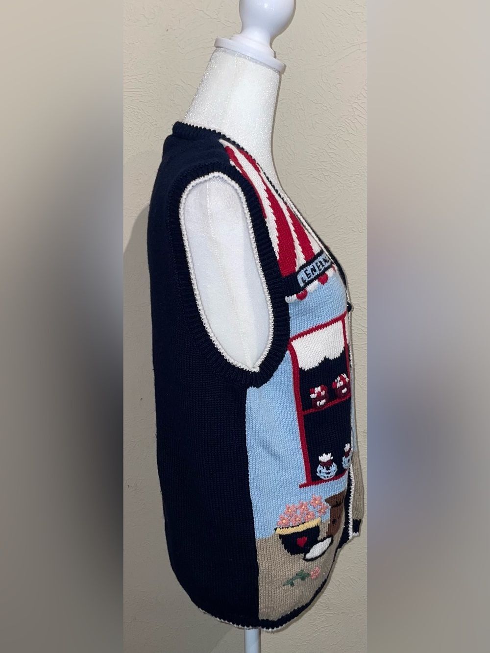 New Look Women’s Size M Navy Sweater Vest General Store Village Knit Christmas - Picture 6 of 9